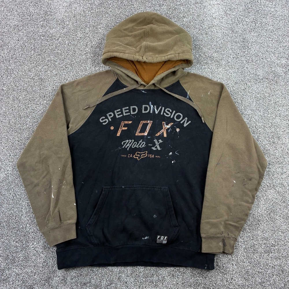 Vintage Y2K Fox Racing Hoodie Mens Large Black Speed Division Motocross MTX